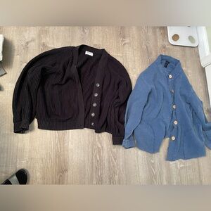 Elegant Black and Blue Women's Cardigan Set